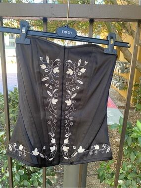 Charlotte Russe Black Embroidered Bustier Top